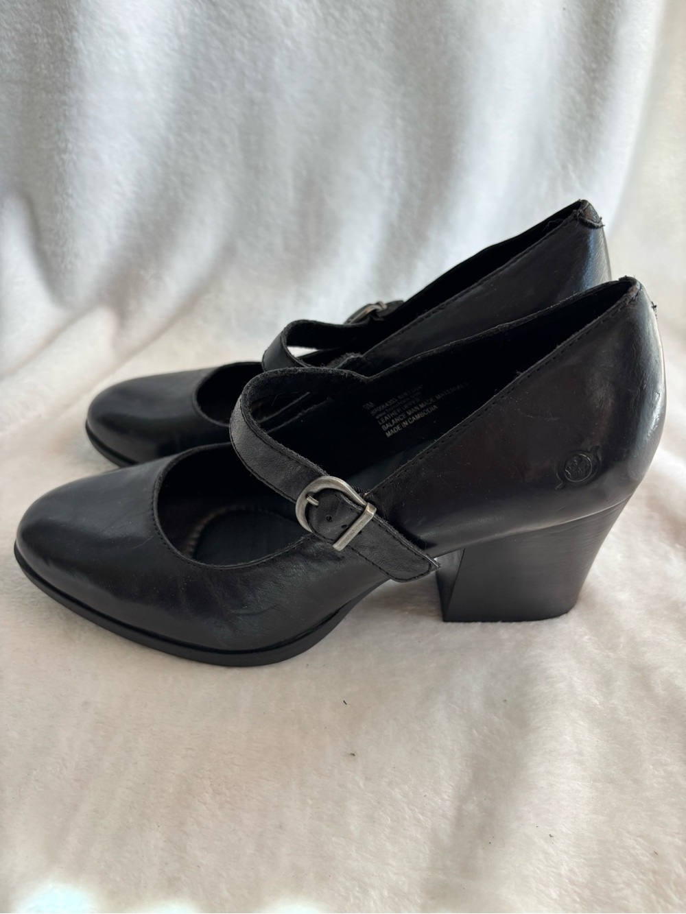 Born Mary Jane Block Heels Black Leather Size 9M